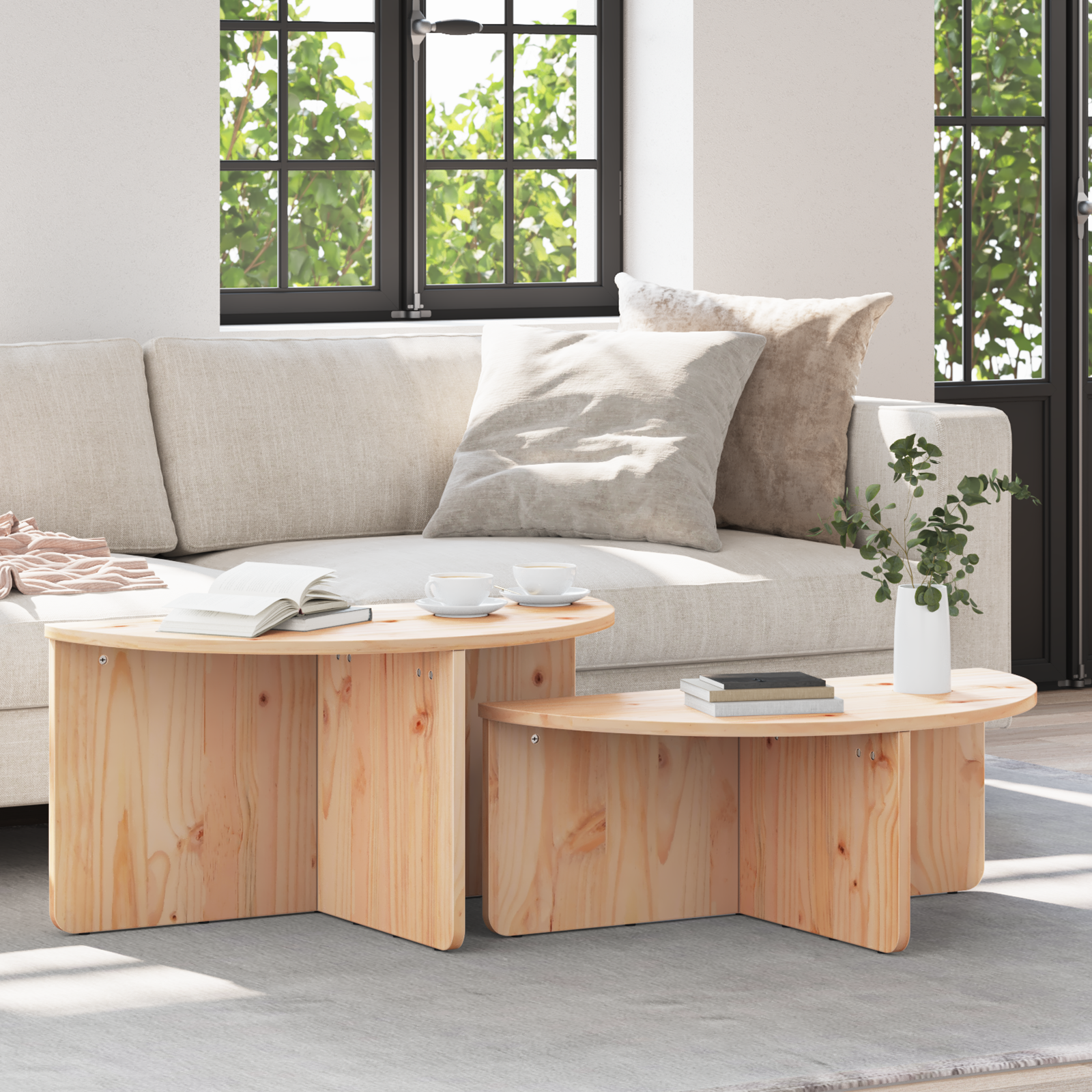 Masă de cafea 2 pcs Natural 79 x 39.5 x 40 cm GartenMobel Dekor