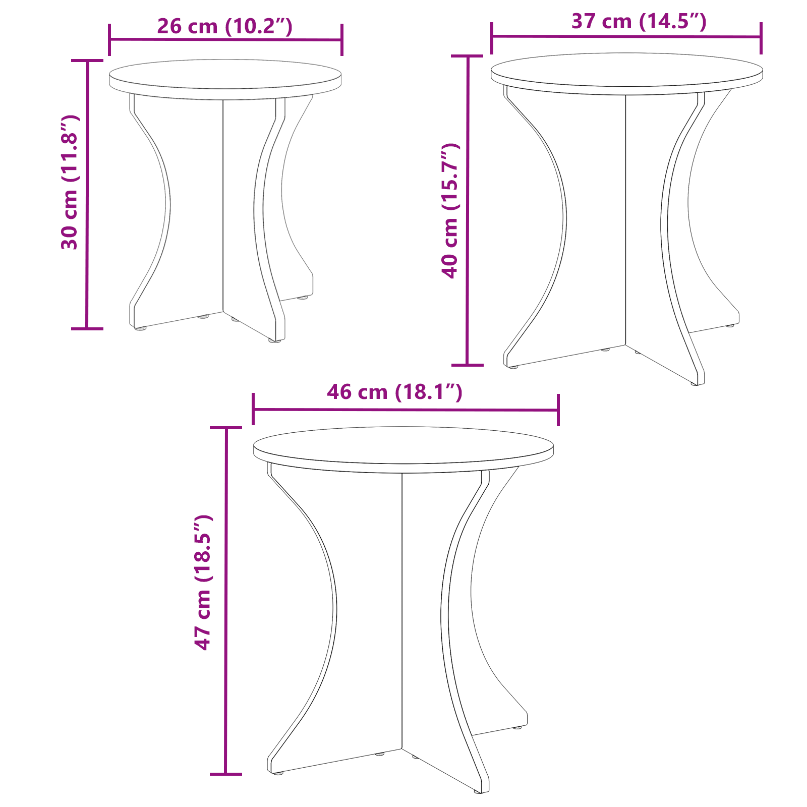 Masă de cafea 3 pcs Natural 46 x 46 x 47 cm Lemn de brad solid GartenMobel Dekor
