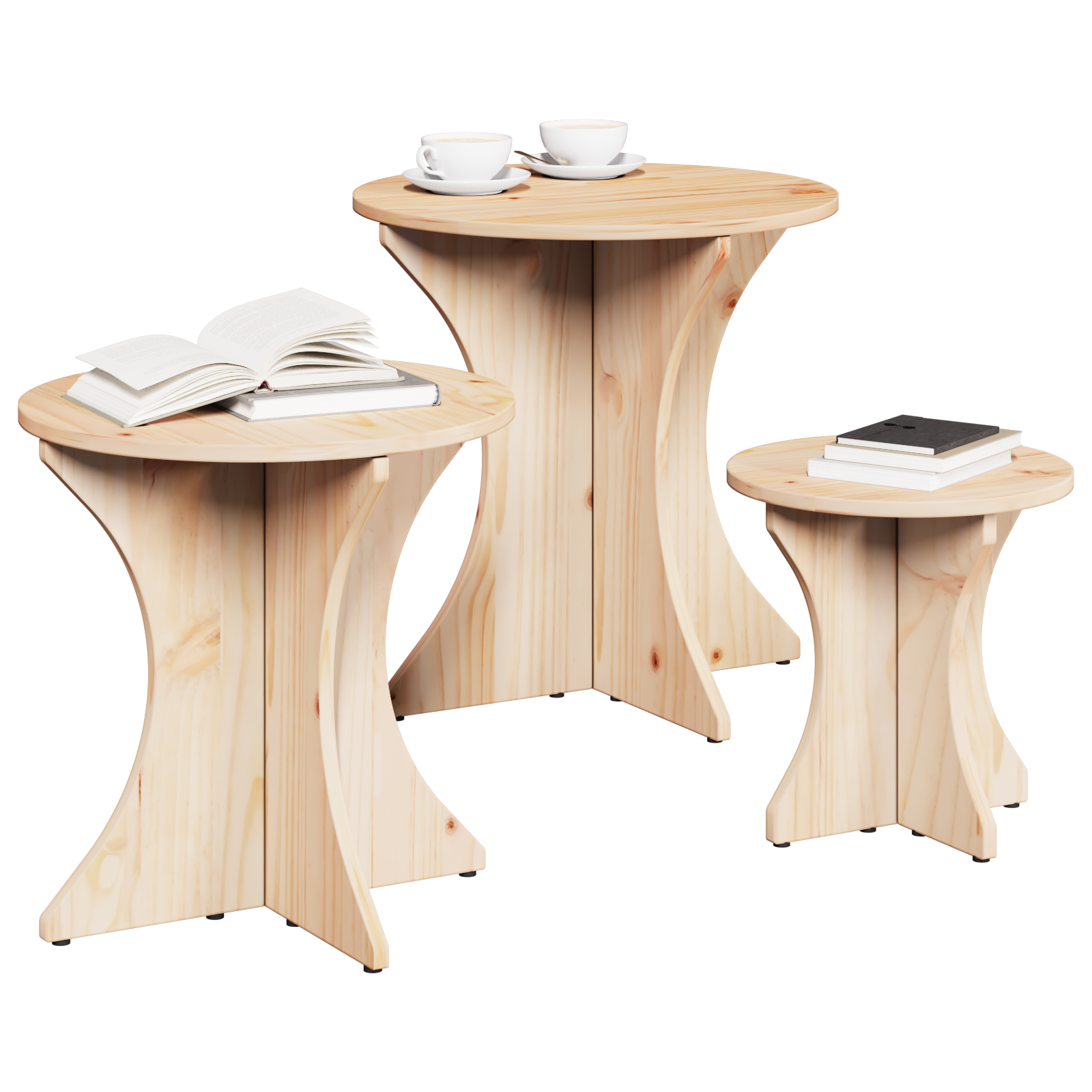 Masă de cafea 3 pcs Natural 46 x 46 x 47 cm Lemn de brad solid GartenMobel Dekor