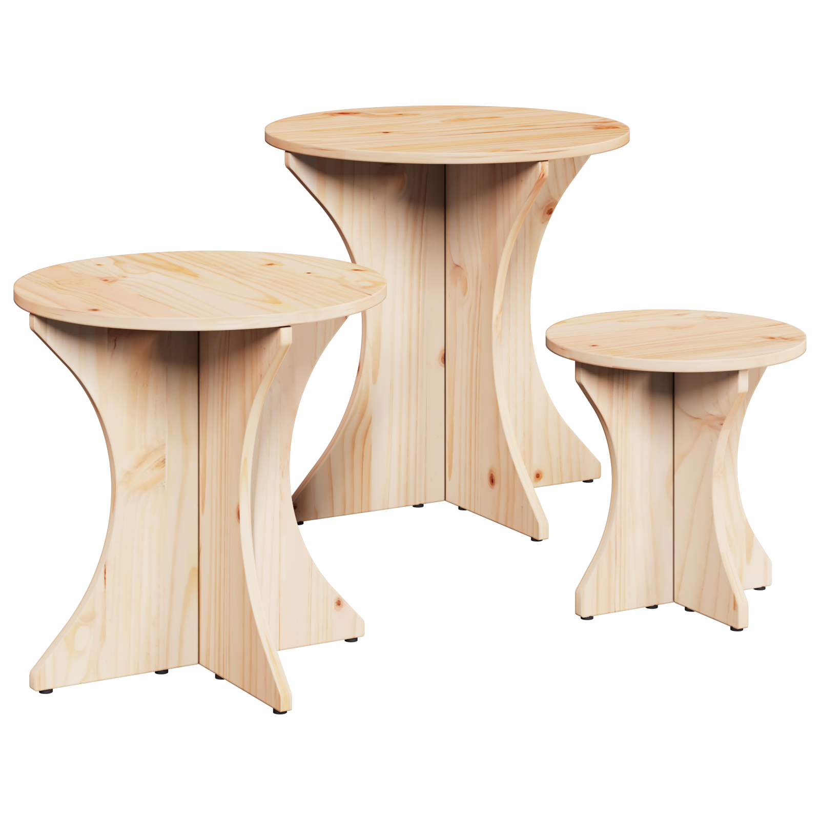 Masă de cafea 3 pcs Natural 46 x 46 x 47 cm Lemn de brad solid GartenMobel Dekor