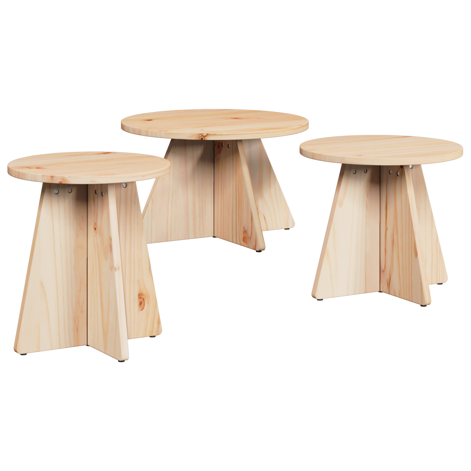 Masă de cafea 3 pcs Natural 49 x 49 x 30 cm Lemn de brad solid GartenMobel Dekor