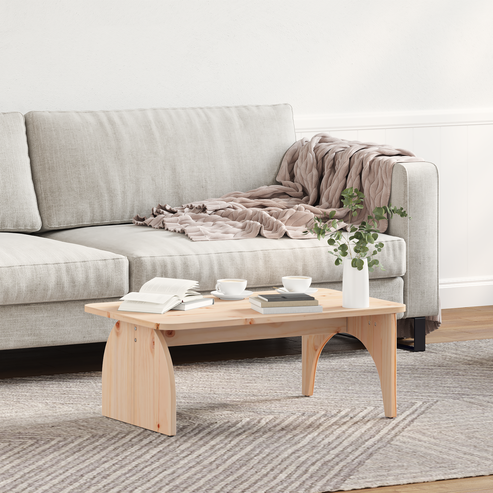 Masă de cafea Natural 80 x 50 x 31 cm Lemn de brad solid GartenMobel Dekor