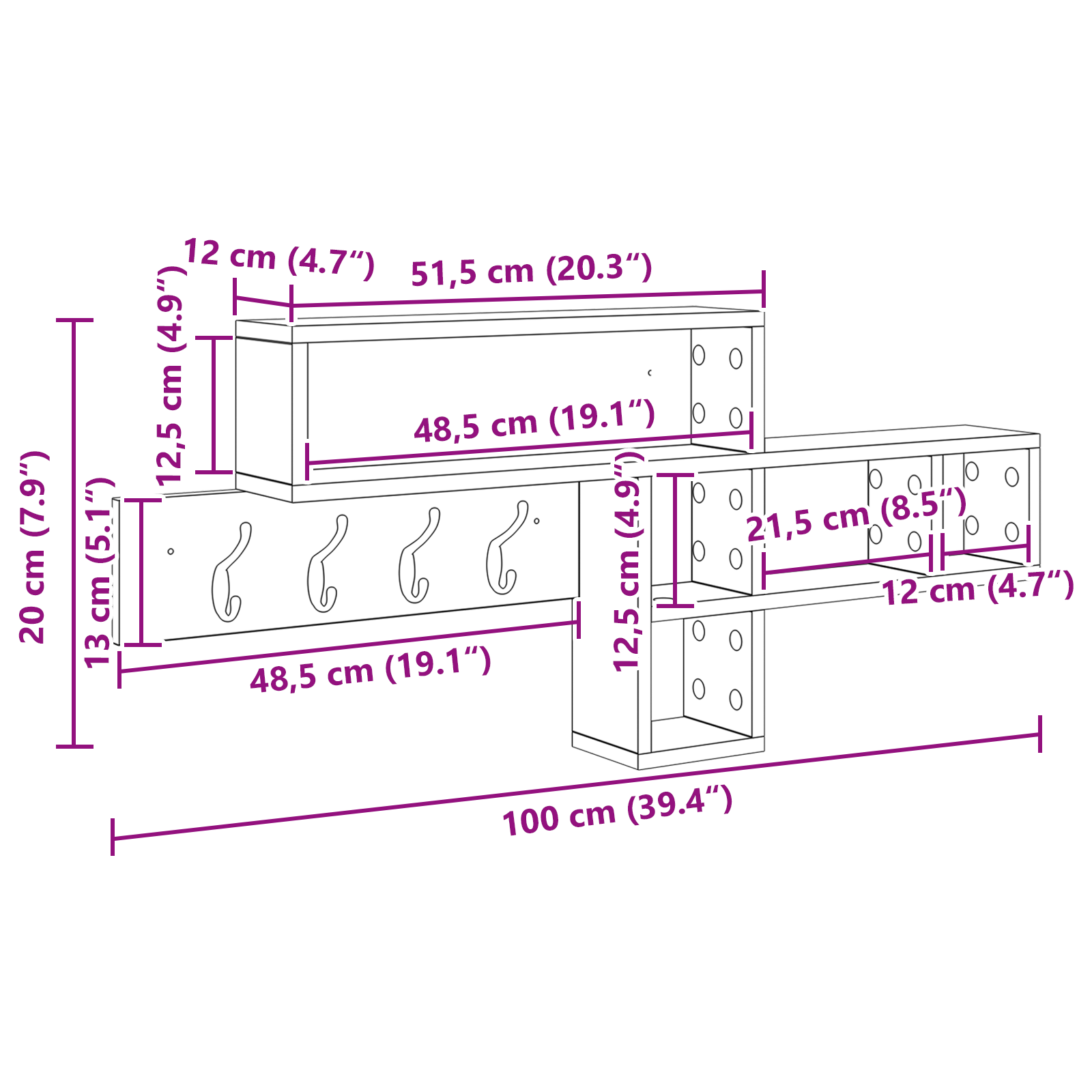 Răcător de paltoane montat pe perete Alb 100 x 12 x 43.5 cm GartenMobel Dekor