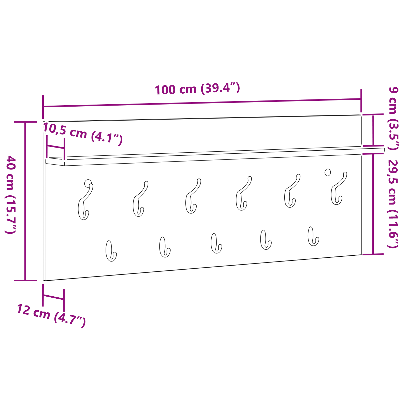 Răcător de paltoane montat pe perete Gri beton 100 x 40 x 12 cm GartenMobel Dekor