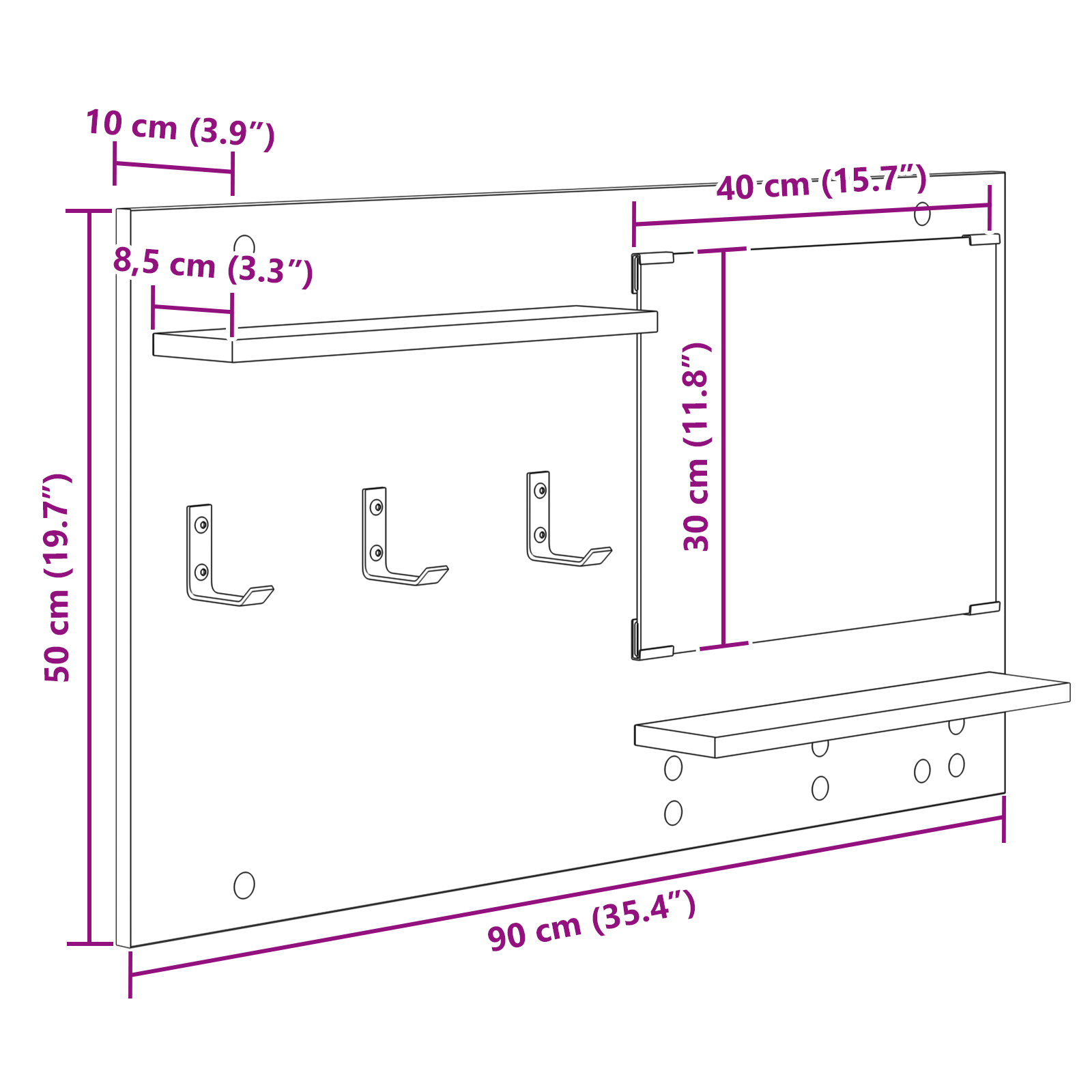 Răcător de paltoane montat pe perete Gri sonoma 90 x 10 x 50 cm GartenMobel Dekor