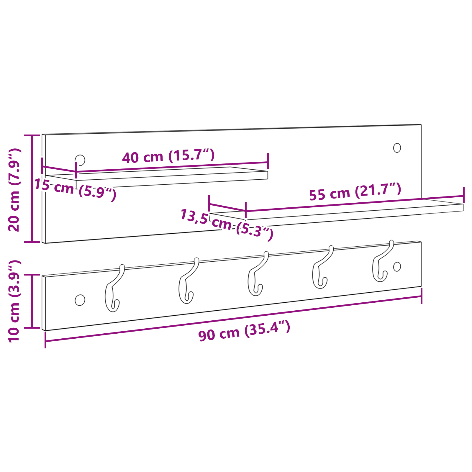 Răcător de paltoane montat pe perete sonoma gri 90 x 15 x 36 cm GartenMobel Dekor