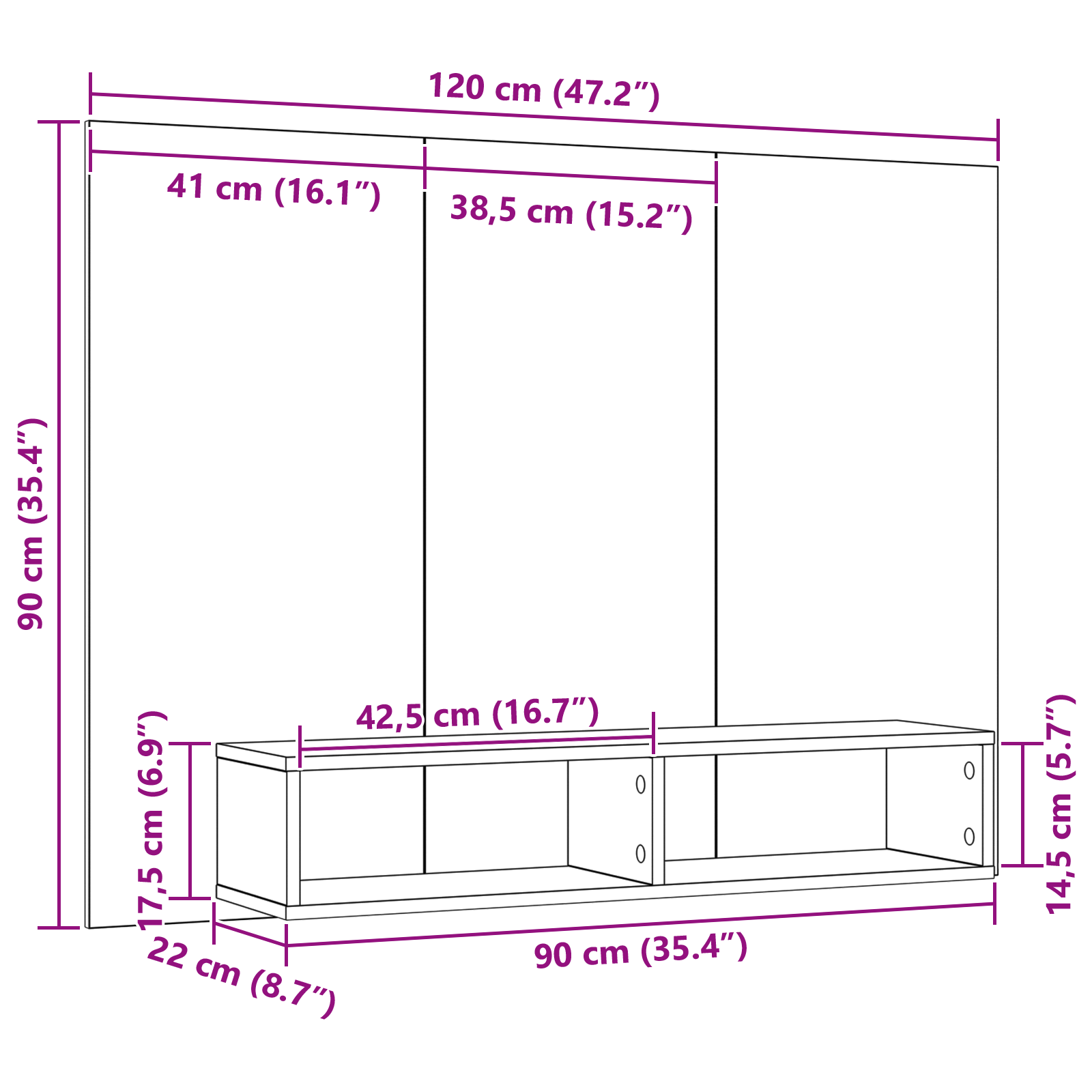 Dulap pentru TV pe Perete Stejar artisanal 120 x 23.5 x 90 cm GartenMobel Dekor
