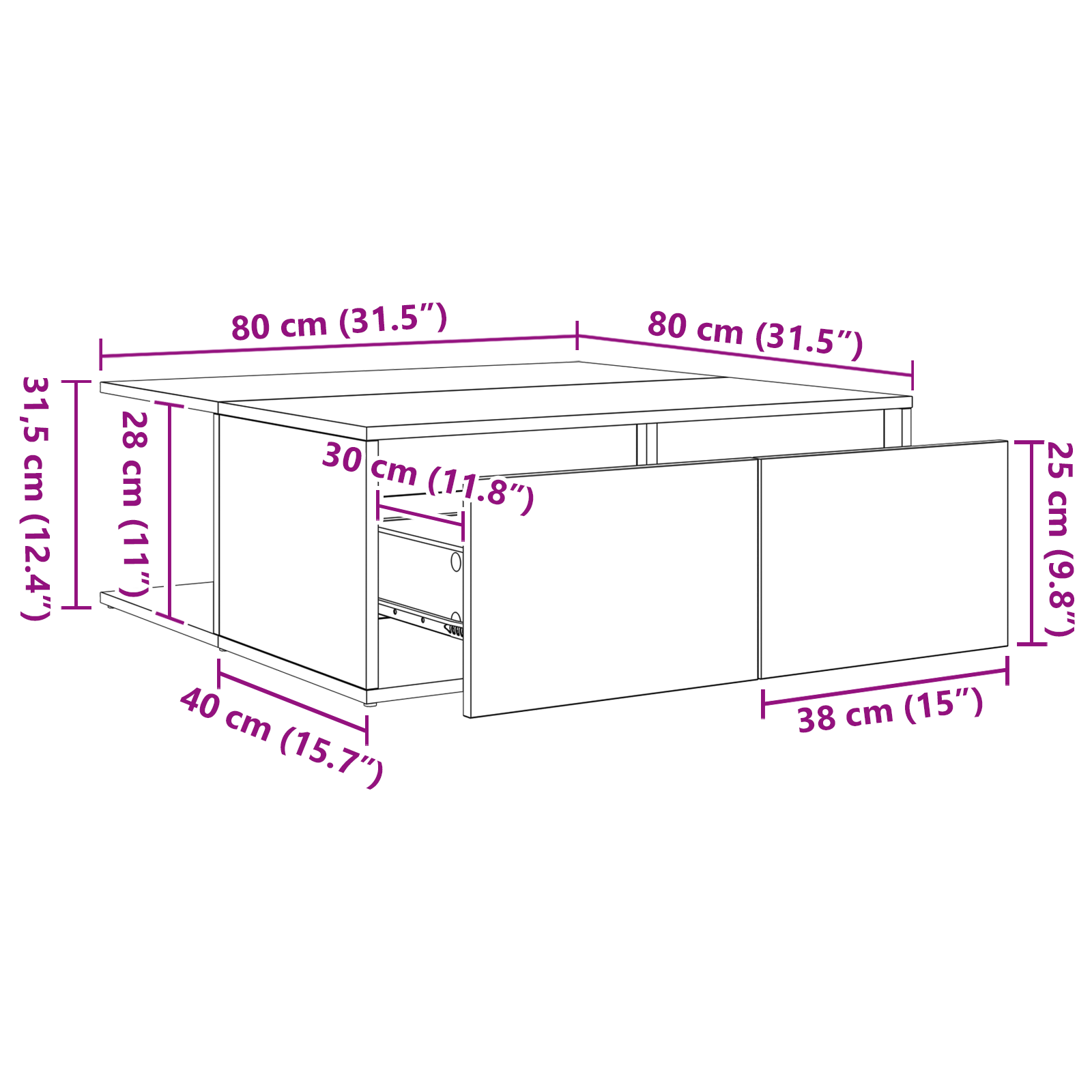 Masă de cafea Stejar negru 80 x 80 x 31 cm Lemn compozit GartenMobel Dekor