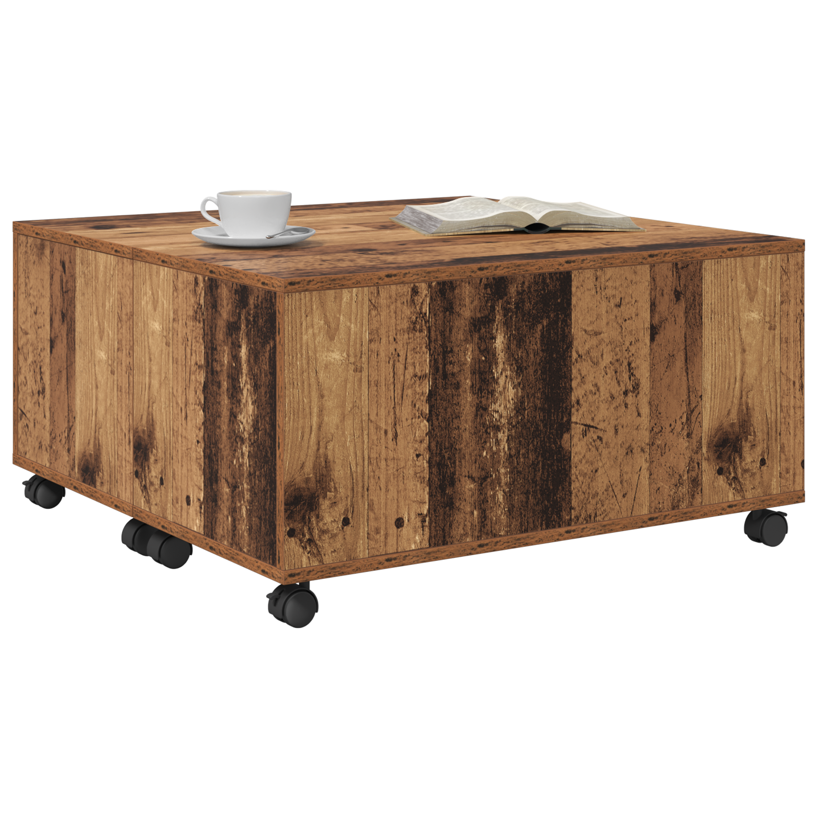 Masă de cafea cu roata Lemn vechi 75 x 75 x 38 cm Lemn compozit GartenMobel Dekor