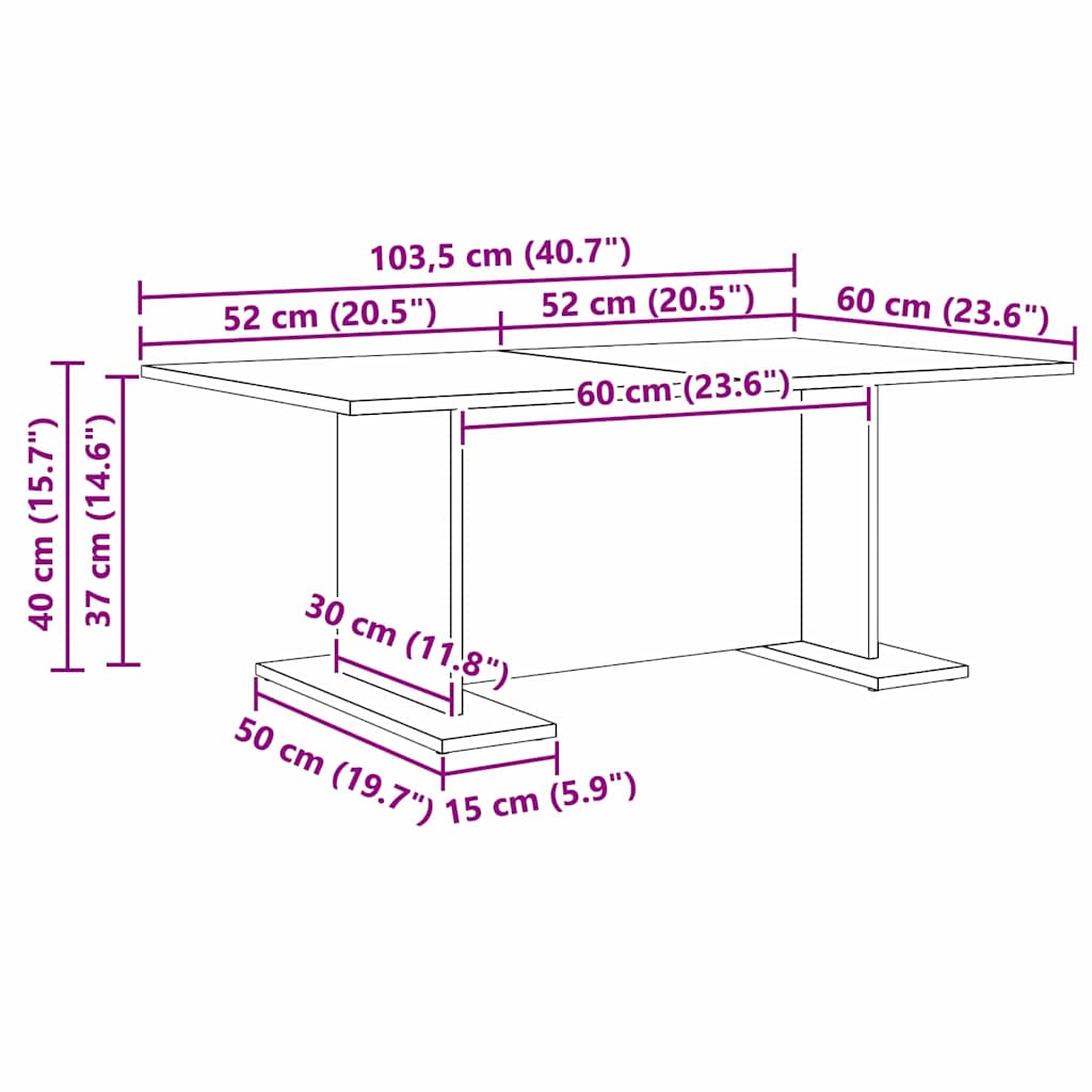 Masă de cafea stejar artizanal 103.5 x 60 x 40 cm Lemn compozit GartenMobel Dekor