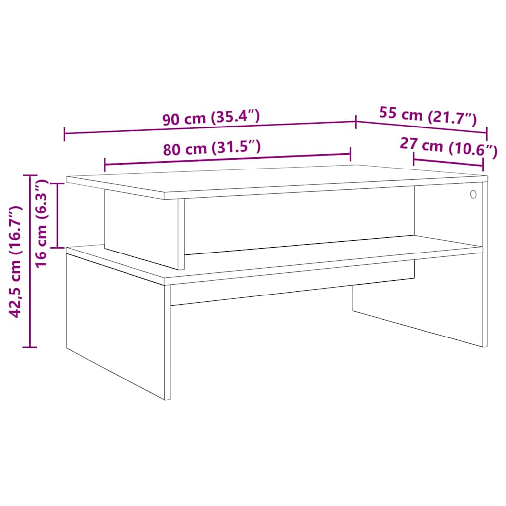 Masă de cafea stejar artizanal 90 x 55 x 42.5 cm Lemn compozit GartenMobel Dekor