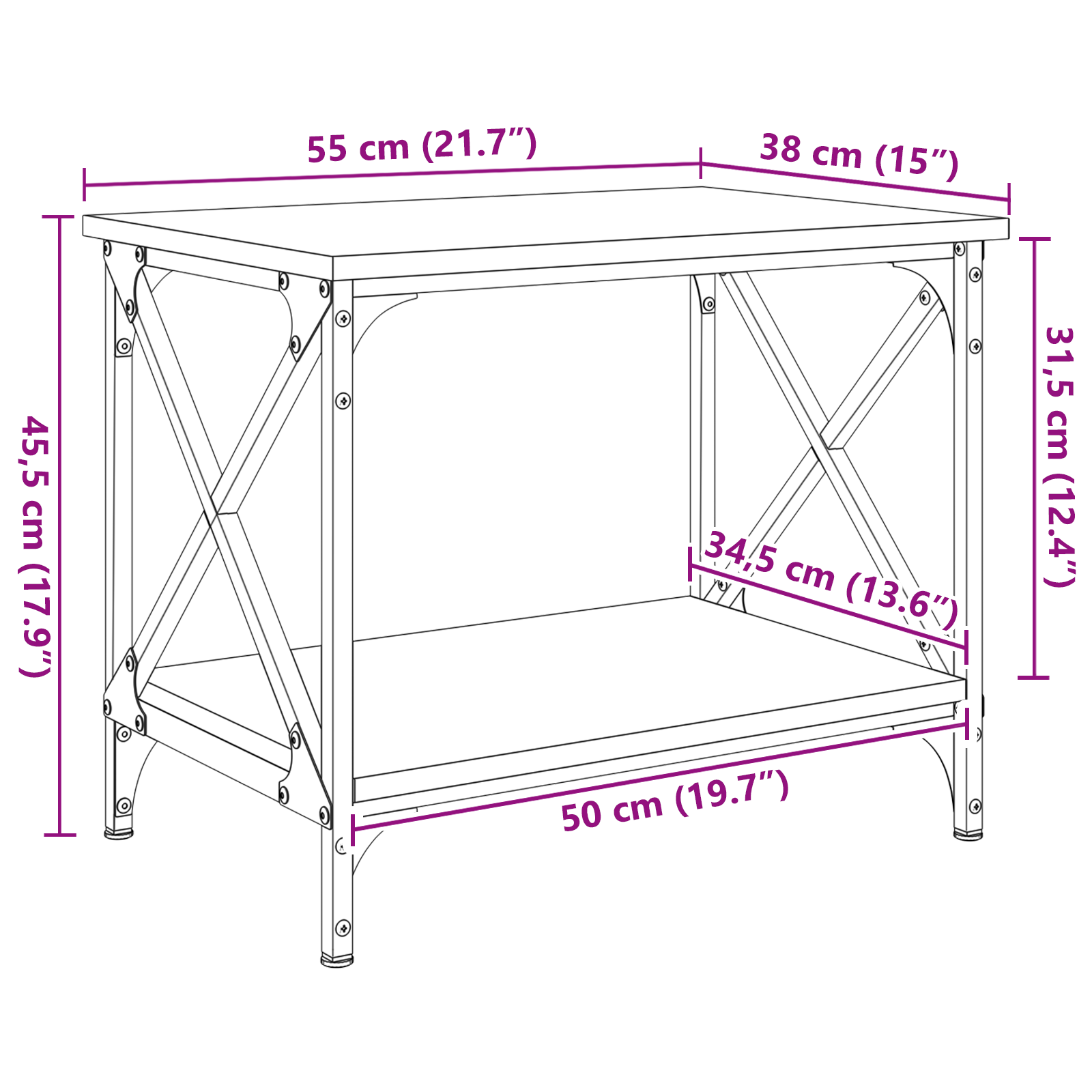 Masă laterală stejar artizanal 55 x 38 x 45 cm Lemn compozit GartenMobel Dekor