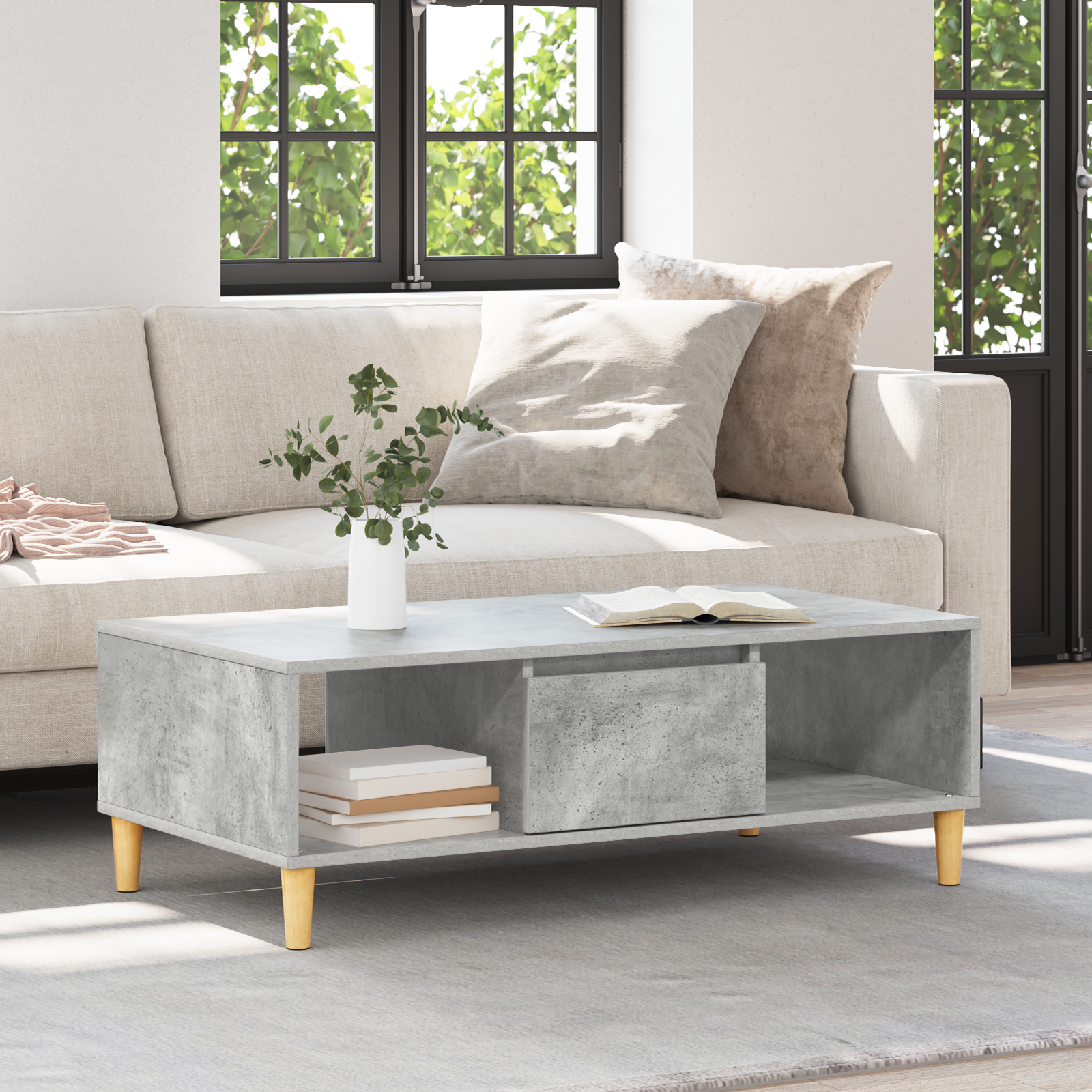 cu depozitare cu ușă Gri beton 103.5 x 60 x 35 cm Lemn compozit GartenMobel Dekor