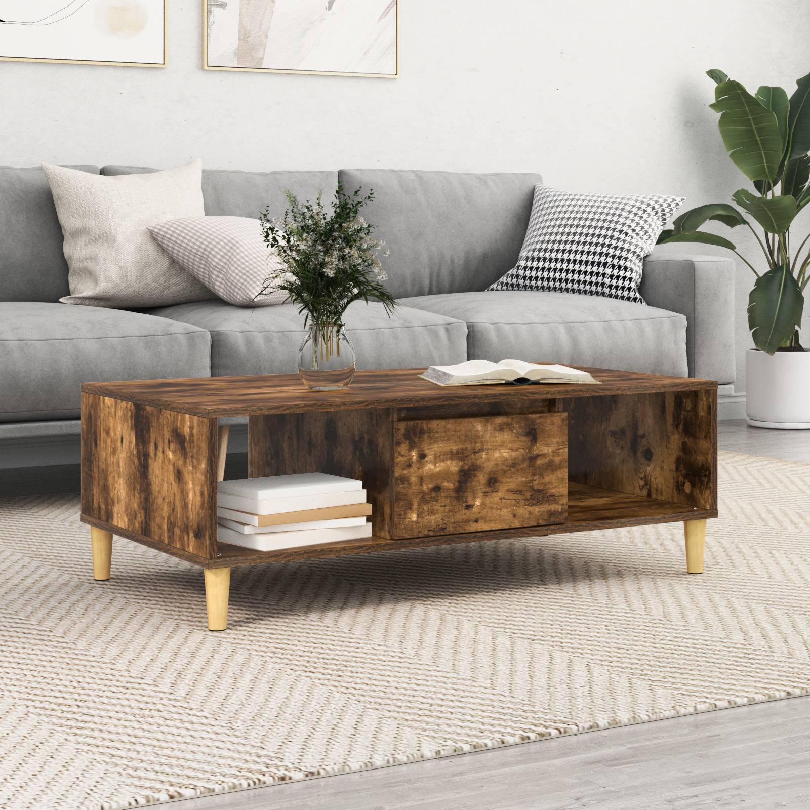 cu depozitare cu ușă Stejar afumat 103.5 x 60 x 35 cm Lemn compozit GartenMobel Dekor