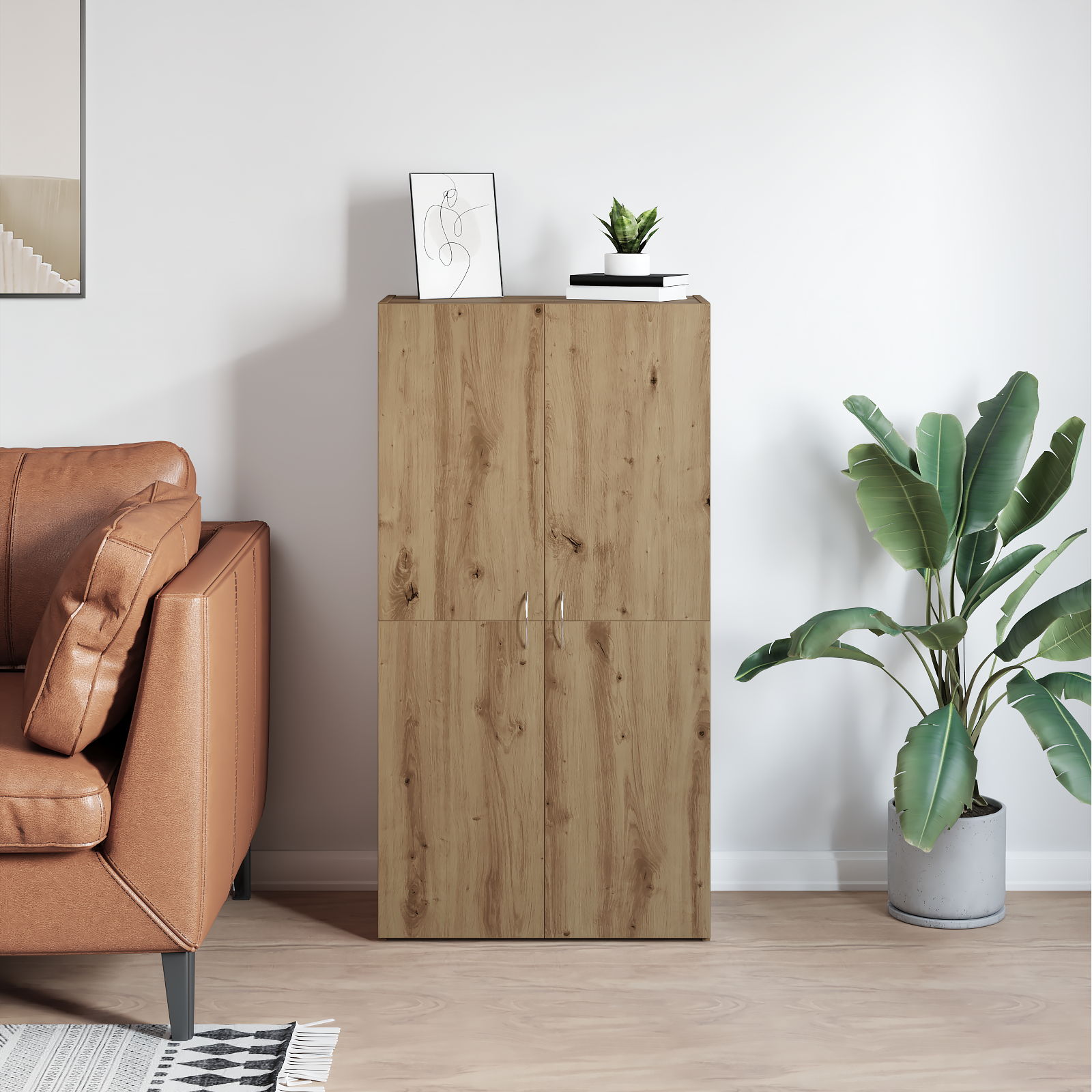 Dulap de birou stejar artizanal 60 x 32 x 115 cm Lemn compozit GartenMobel Dekor