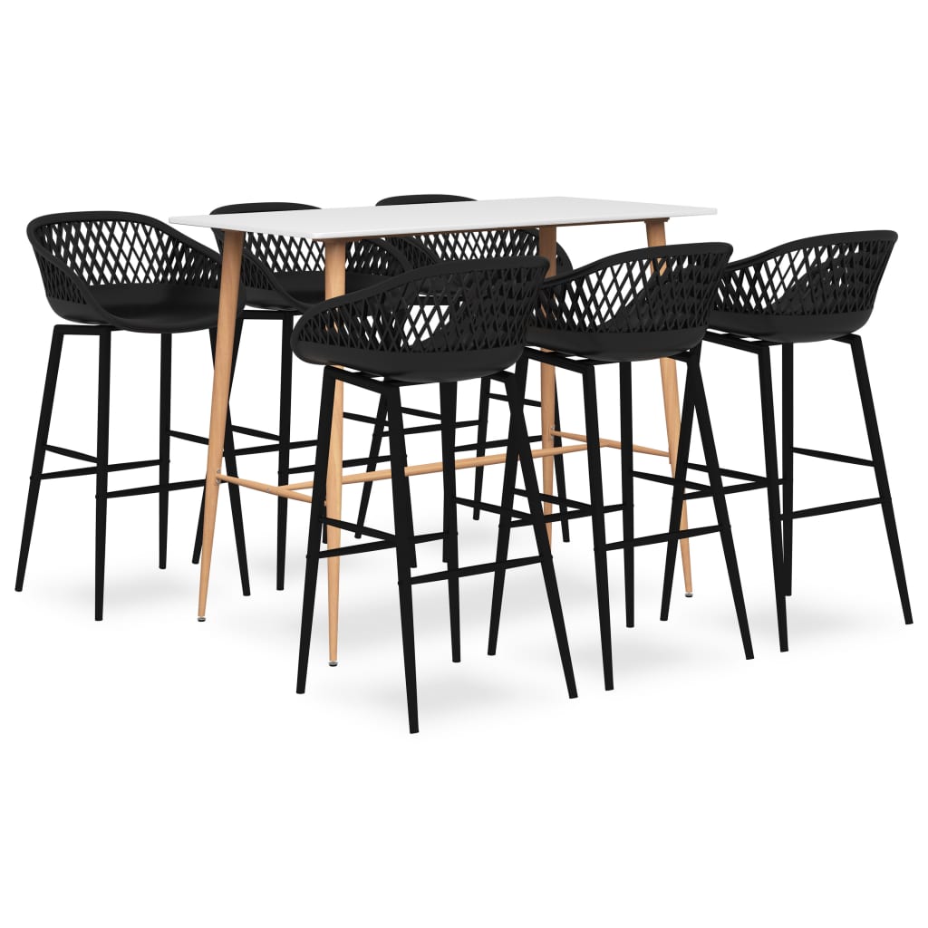 Set mobilier de bar, 7 piese, alb și negru GartenMobel Dekor