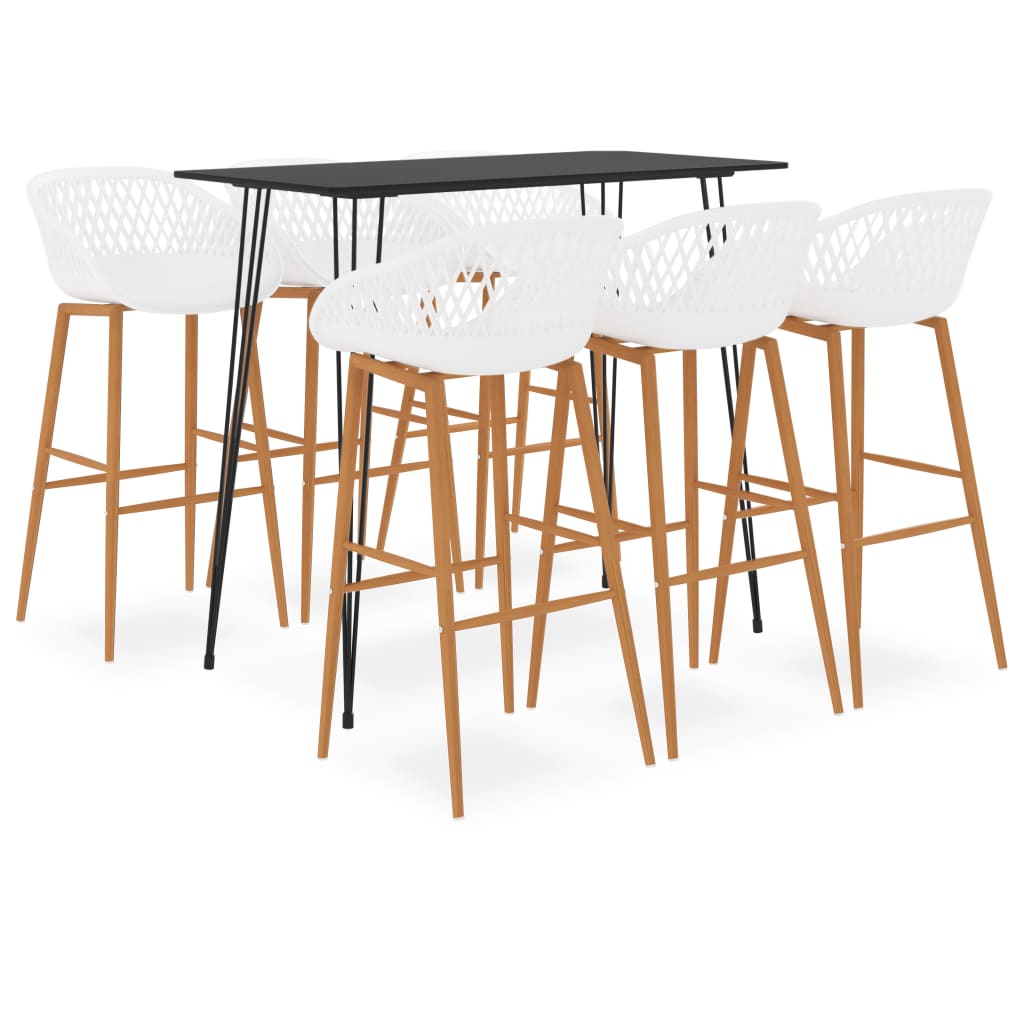 Set mobilier de bar, 7 piese, negru și alb GartenMobel Dekor