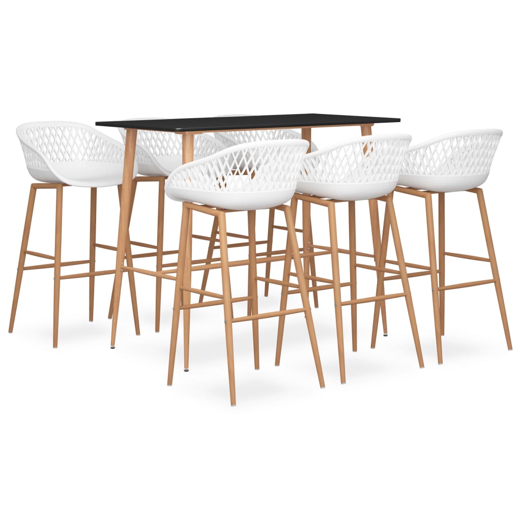 Set mobilier de bar, 7 piese, negru și alb GartenMobel Dekor