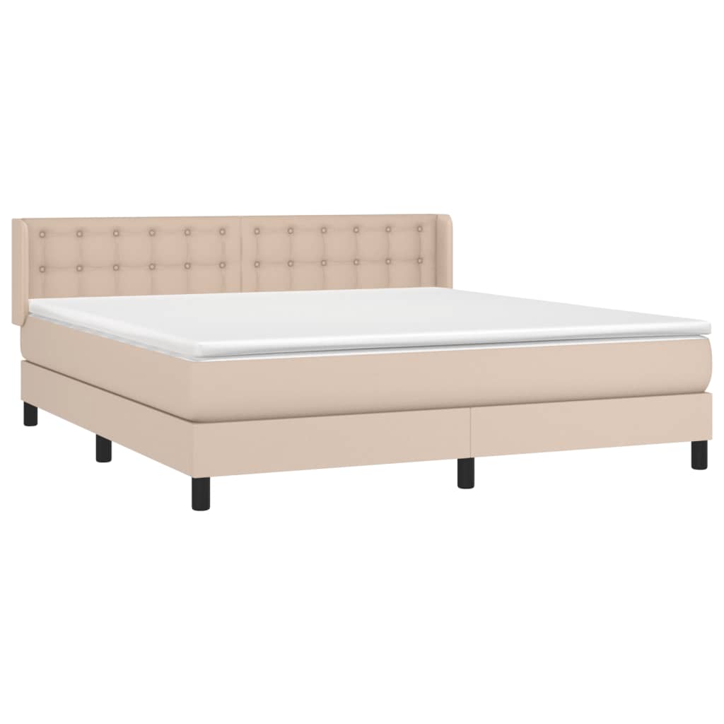 Pat box spring cu saltea, cappuccino, 160x200cm piele ecologică GartenMobel Dekor