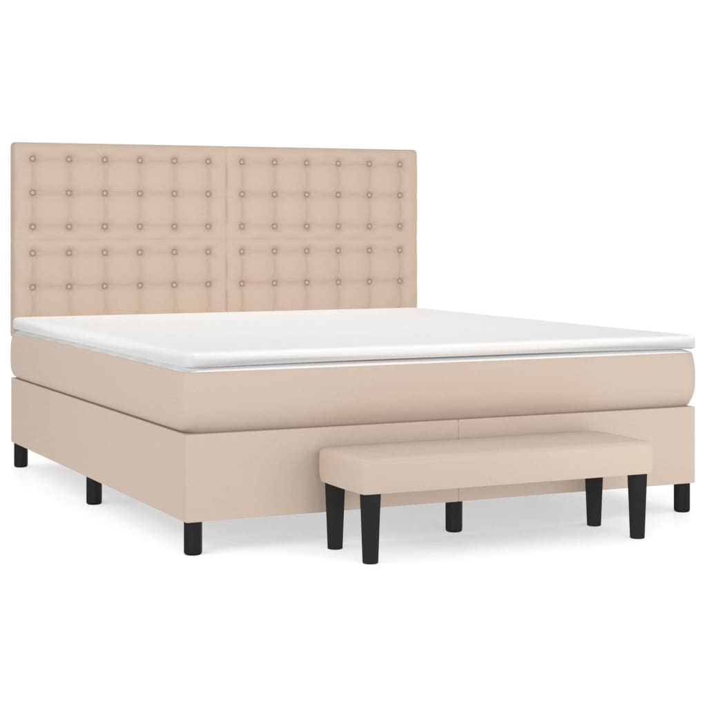 Pat box spring cu saltea, cappuccino, 160x200cm piele ecologică GartenMobel Dekor