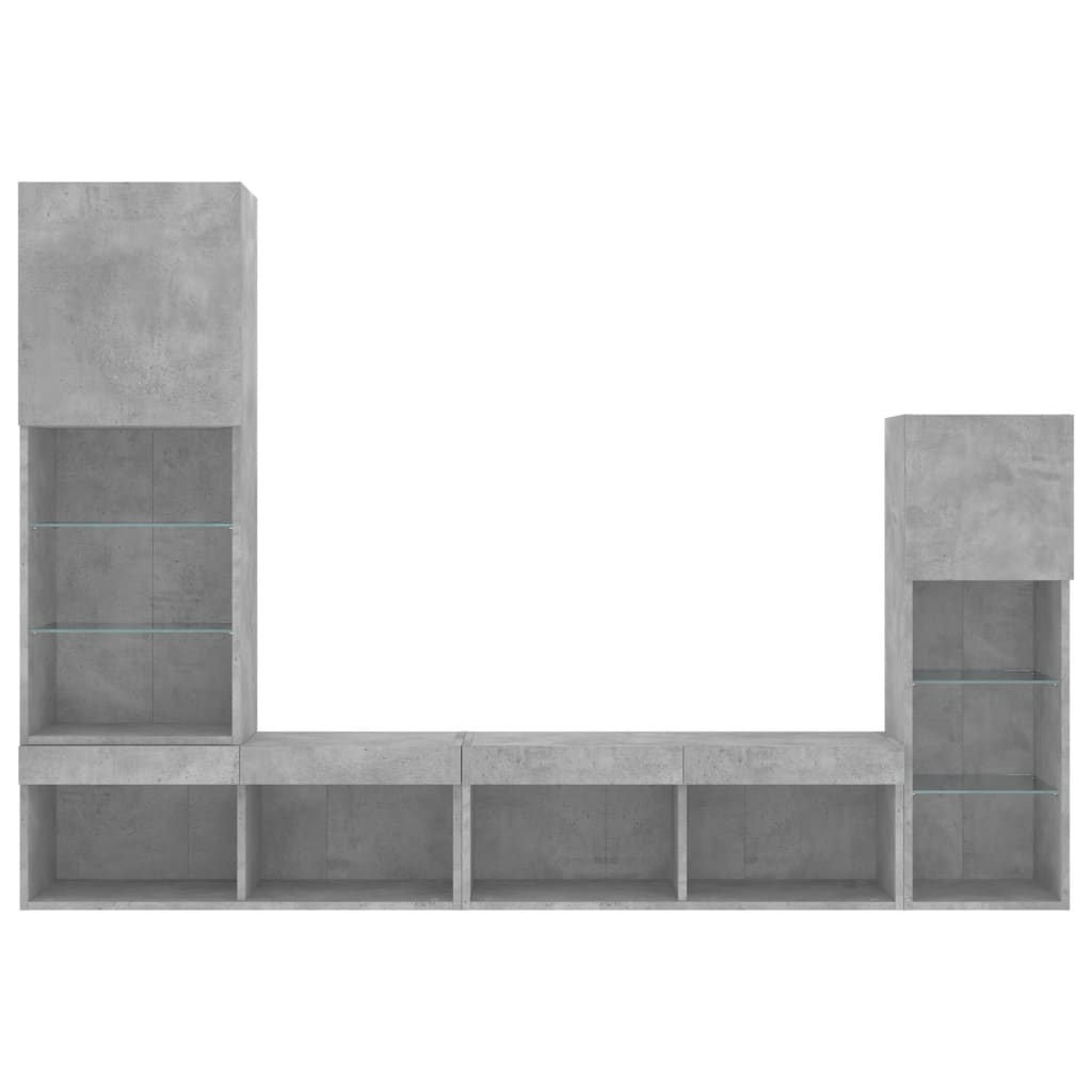 Unități TV de perete cu LED-uri 4 piese gri beton lemn compozit GartenMobel Dekor