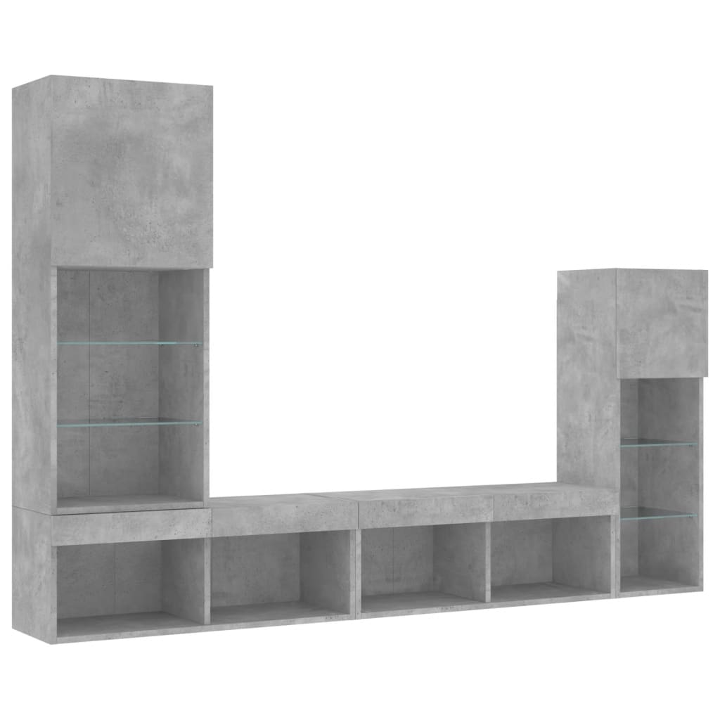 Unități TV de perete cu LED-uri 4 piese gri beton lemn compozit GartenMobel Dekor