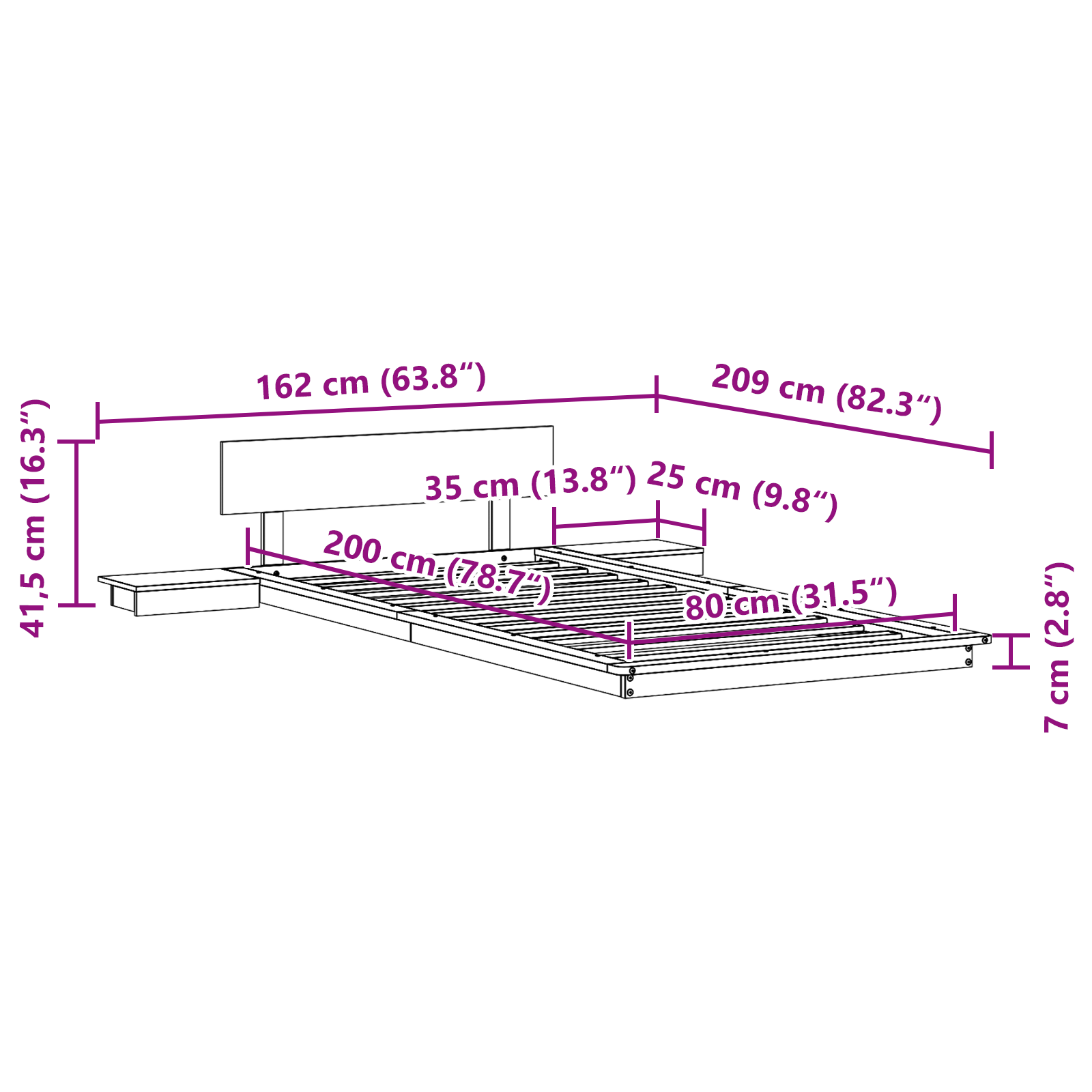 Cadru de Pat cu Noptiere Maro Cerat 80x200cm Lemn Masiv GartenMobel Dekor