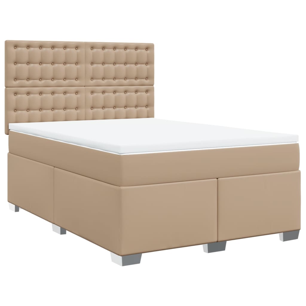 Pat box spring cu saltea, cappuccino, 160x200cm piele ecologică GartenMobel Dekor