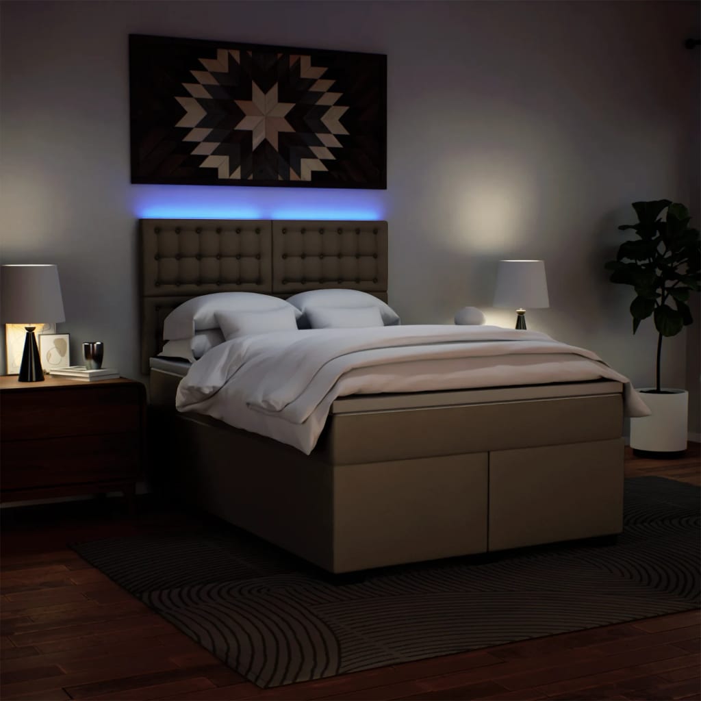 Pat box spring cu saltea, cappuccino, 160x200cm piele ecologică GartenMobel Dekor