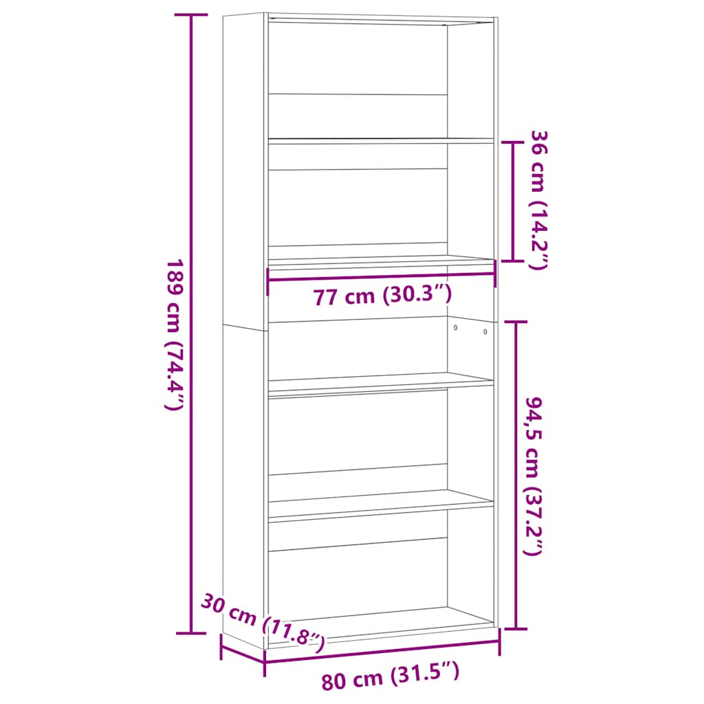 Bibliotecă, stejar artizanal, 80x30x189 cm, lemn prelucrat GartenMobel Dekor