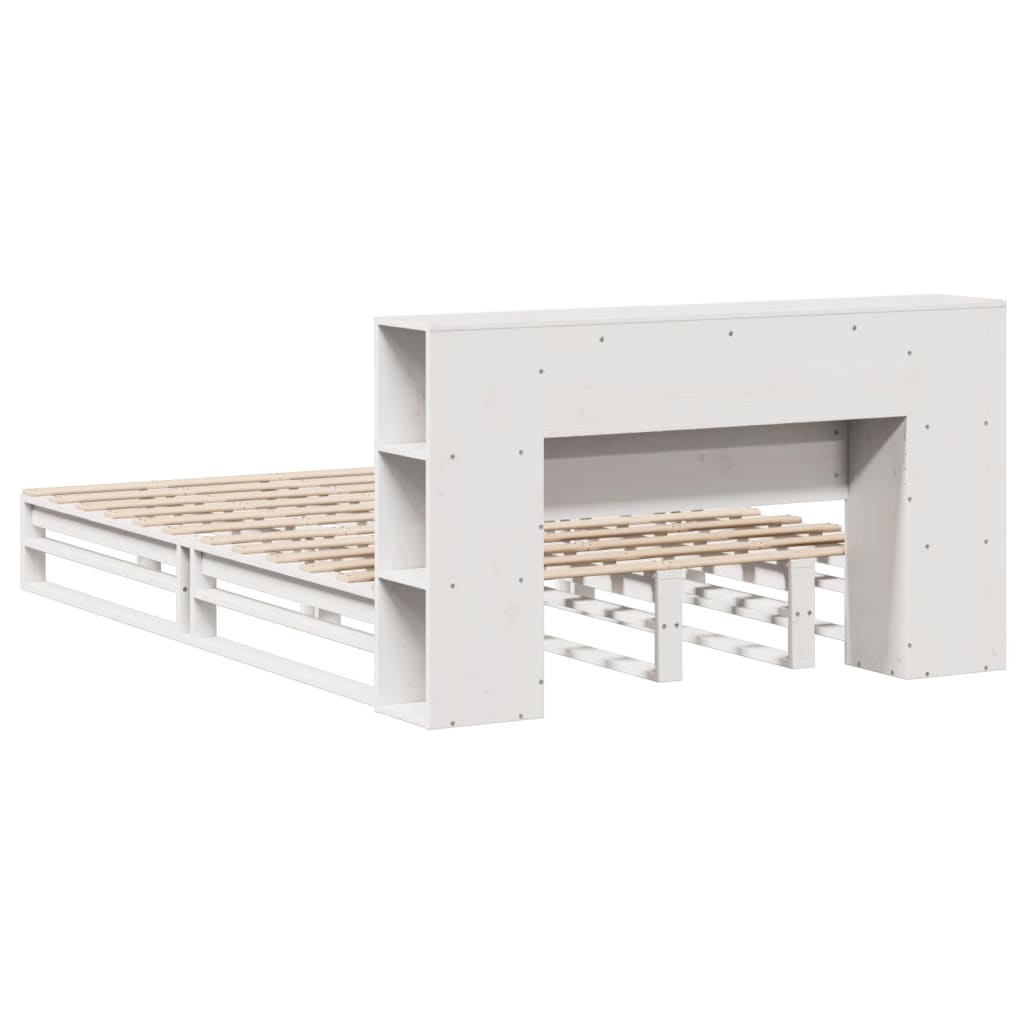 Pat cu bibliotecă fără saltea, alb, 135x190 cm, lemn masiv GartenMobel Dekor