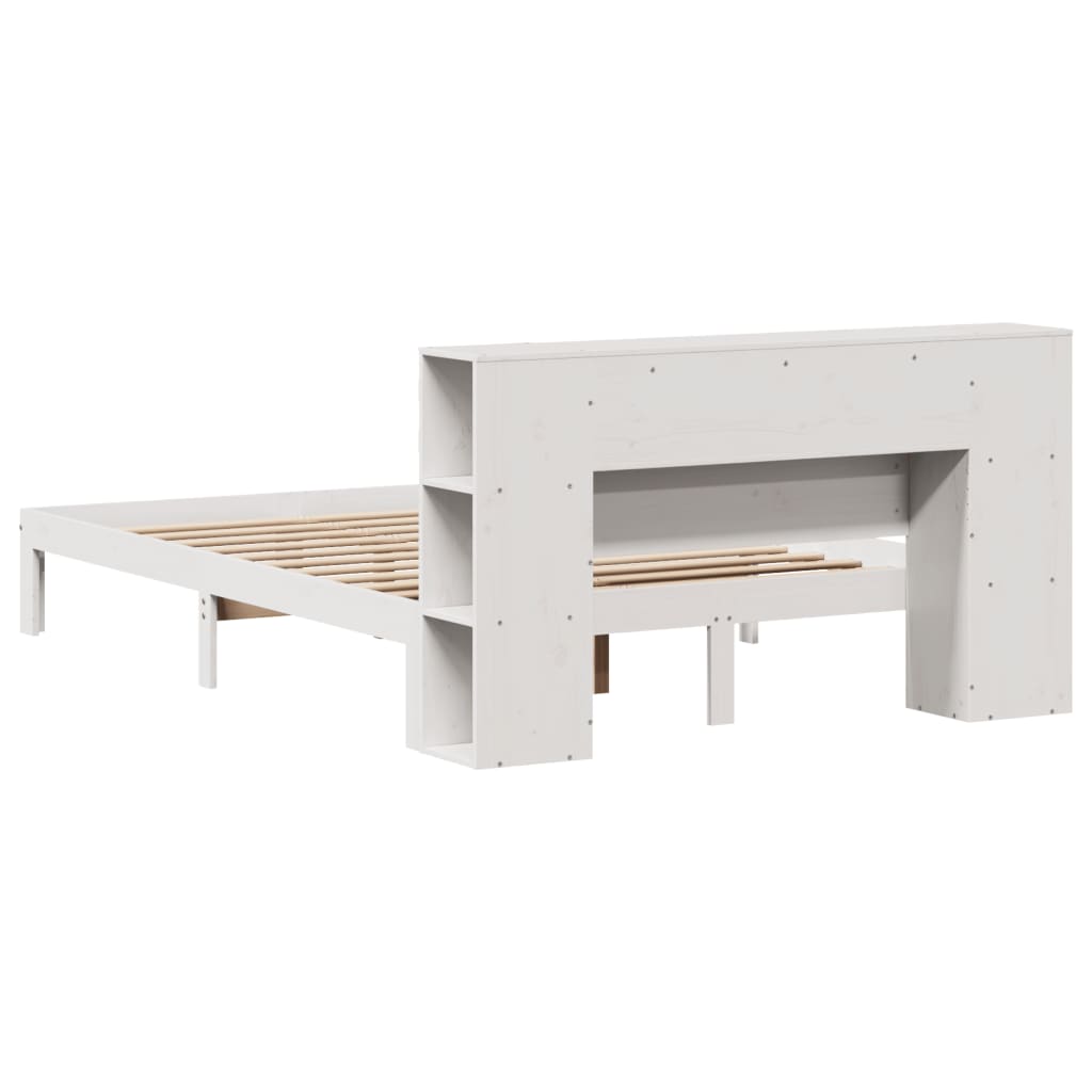 Pat cu bibliotecă fără saltea, alb, 135x190 cm, lemn masiv pin GartenMobel Dekor