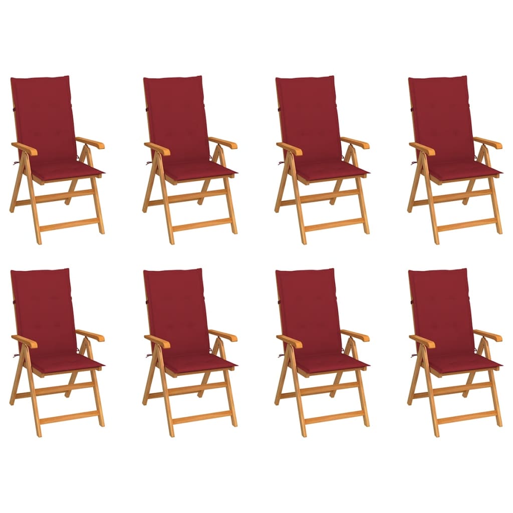 Scaune de grădină rabatabile cu perne, 8 buc., lemn masiv tec GartenMobel Dekor