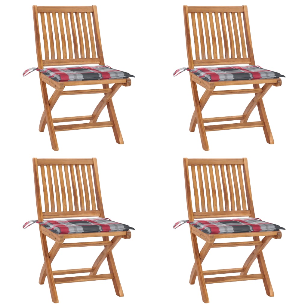 Scaune grădină pliabile cu perne, 4 buc, lemn masiv tec GartenMobel Dekor