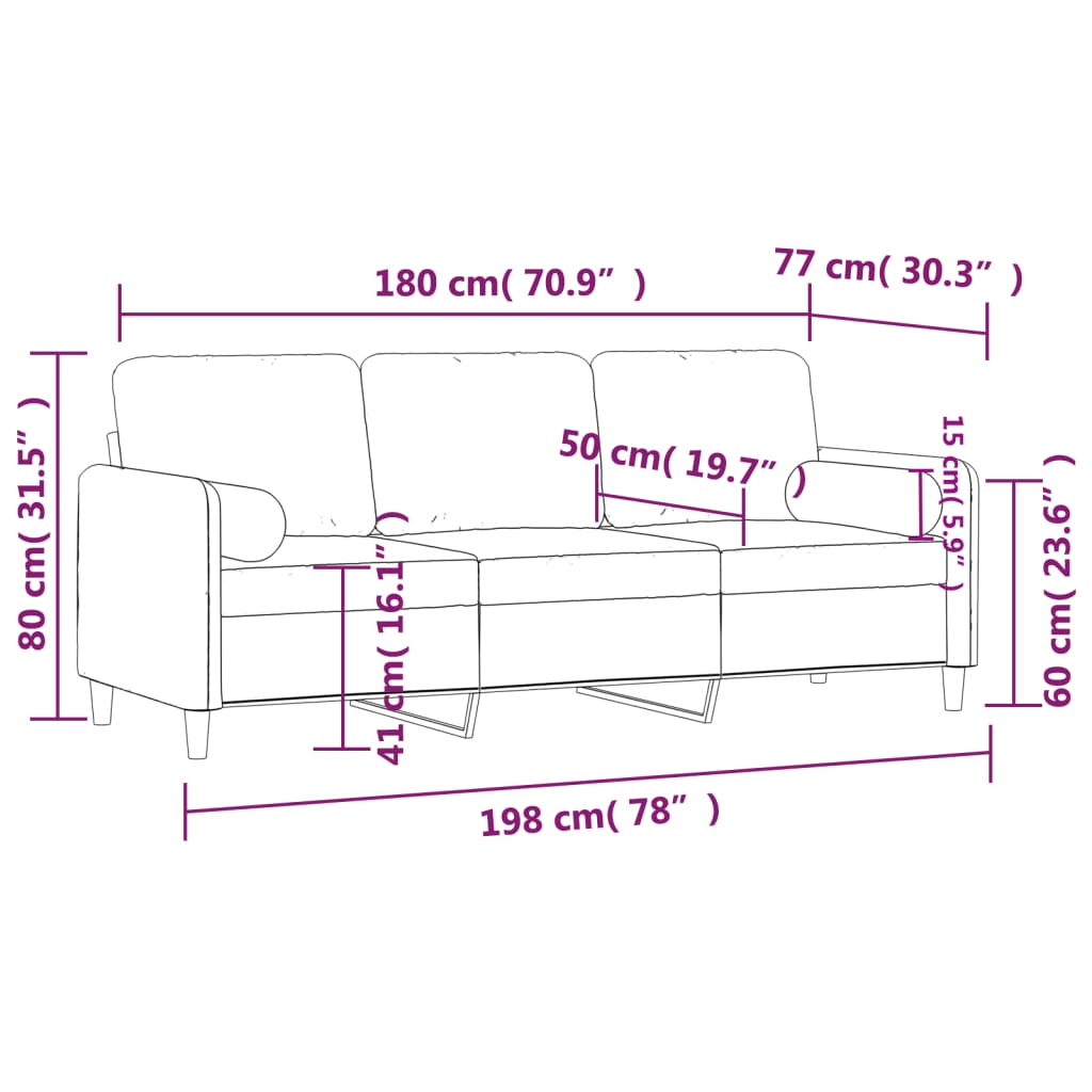 Canapea cu 3 locuri cu pernuțe, albastru, 180 cm, catifea GartenMobel Dekor