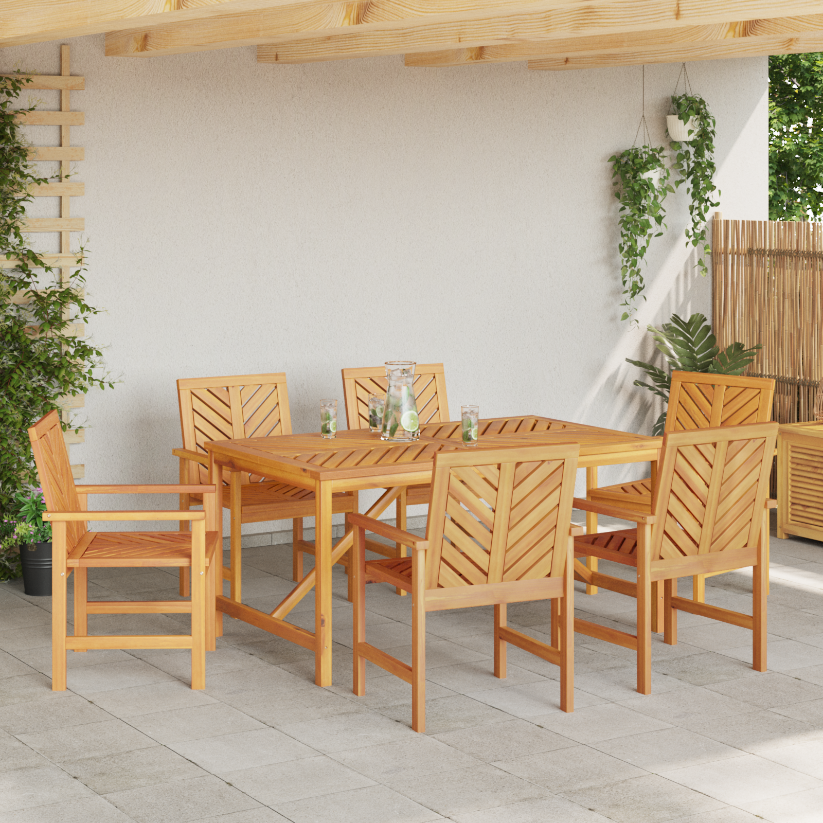 Set de masă pentru grădină 6 pcs Maro Mediu Lemn masiv GartenMobel Dekor
