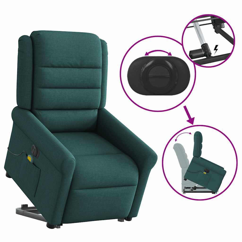 Fotoliu electric masaj rabatabil / ridicare verde închis textil GartenMobel Dekor