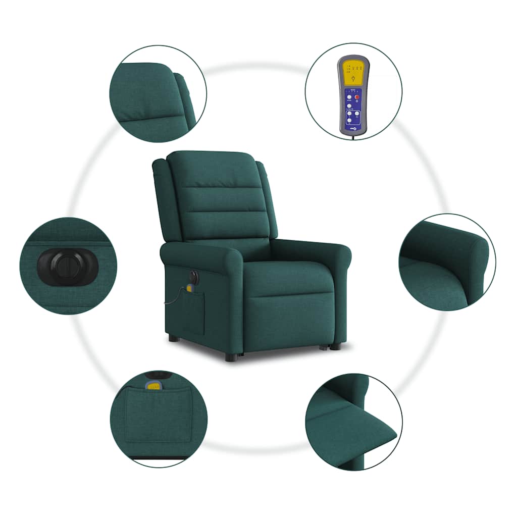 Fotoliu electric masaj rabatabil / ridicare verde închis textil GartenMobel Dekor