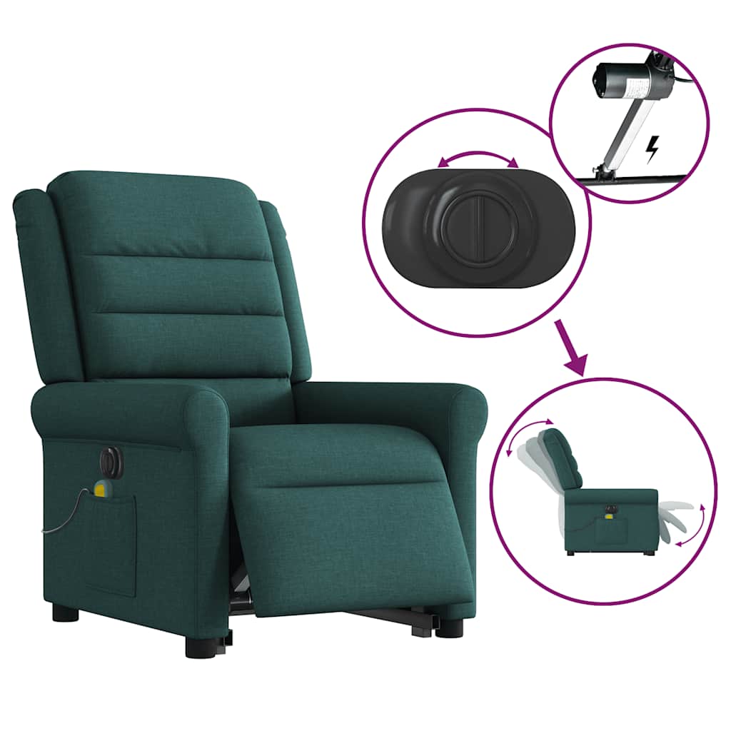 Fotoliu electric masaj rabatabil / ridicare verde închis textil GartenMobel Dekor