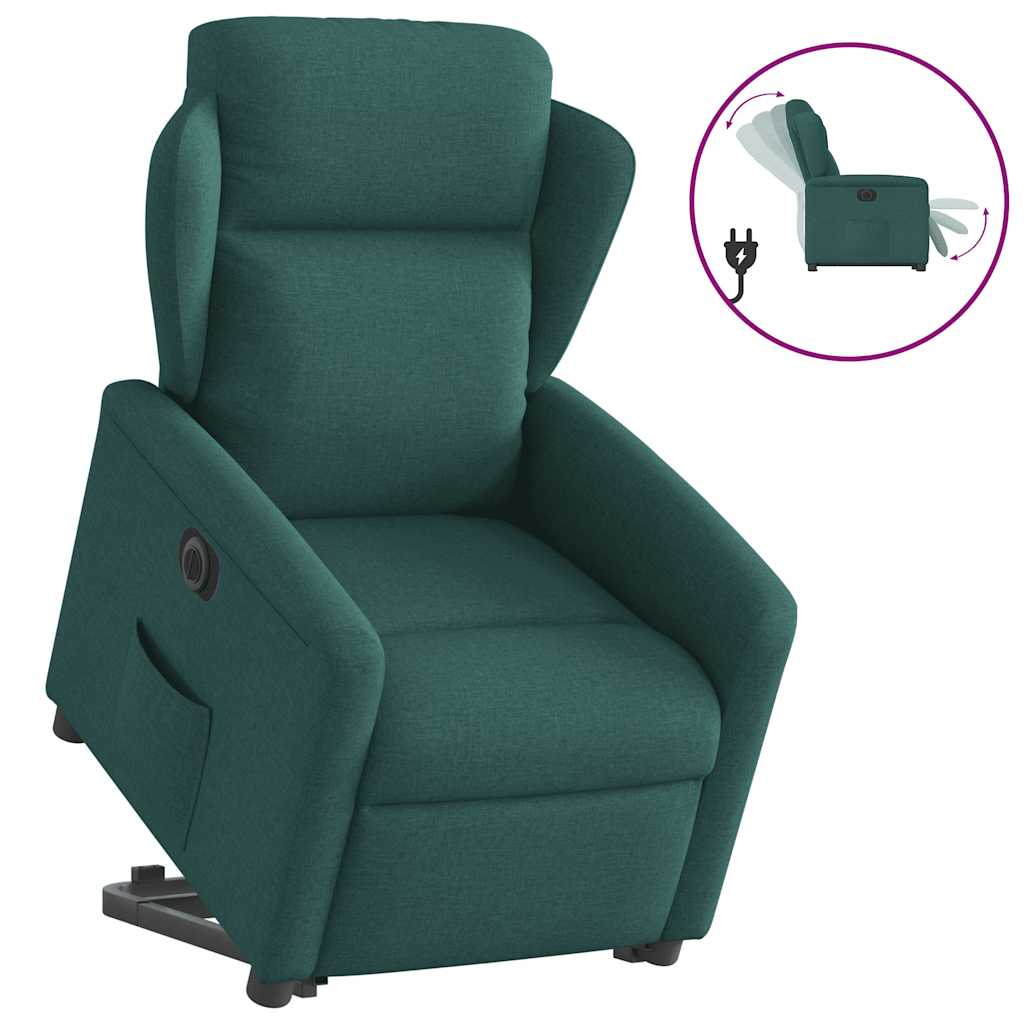 Fotoliu electric rabatabil cu ridicare, verde închis, textil GartenMobel Dekor