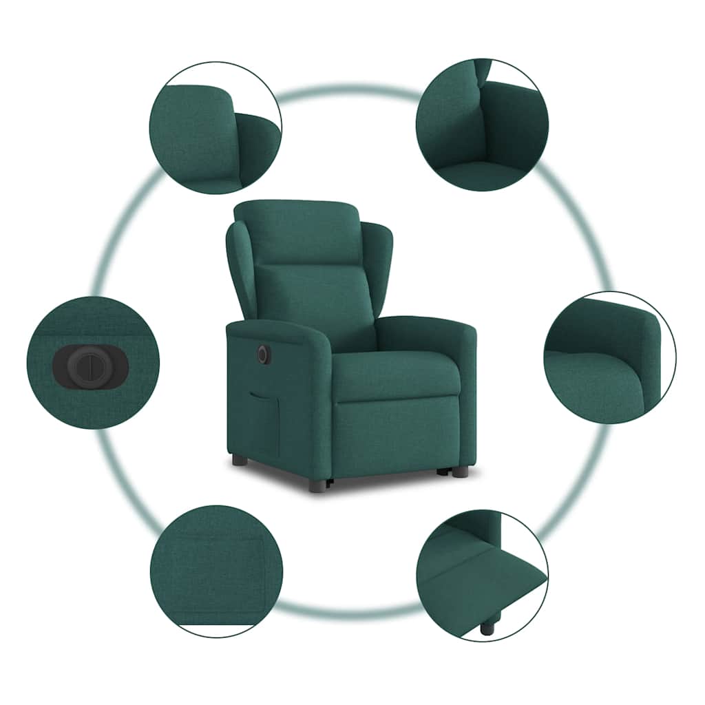 Fotoliu electric rabatabil cu ridicare, verde închis, textil GartenMobel Dekor