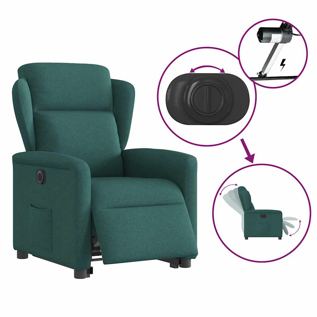 Fotoliu electric rabatabil cu ridicare, verde închis, textil GartenMobel Dekor