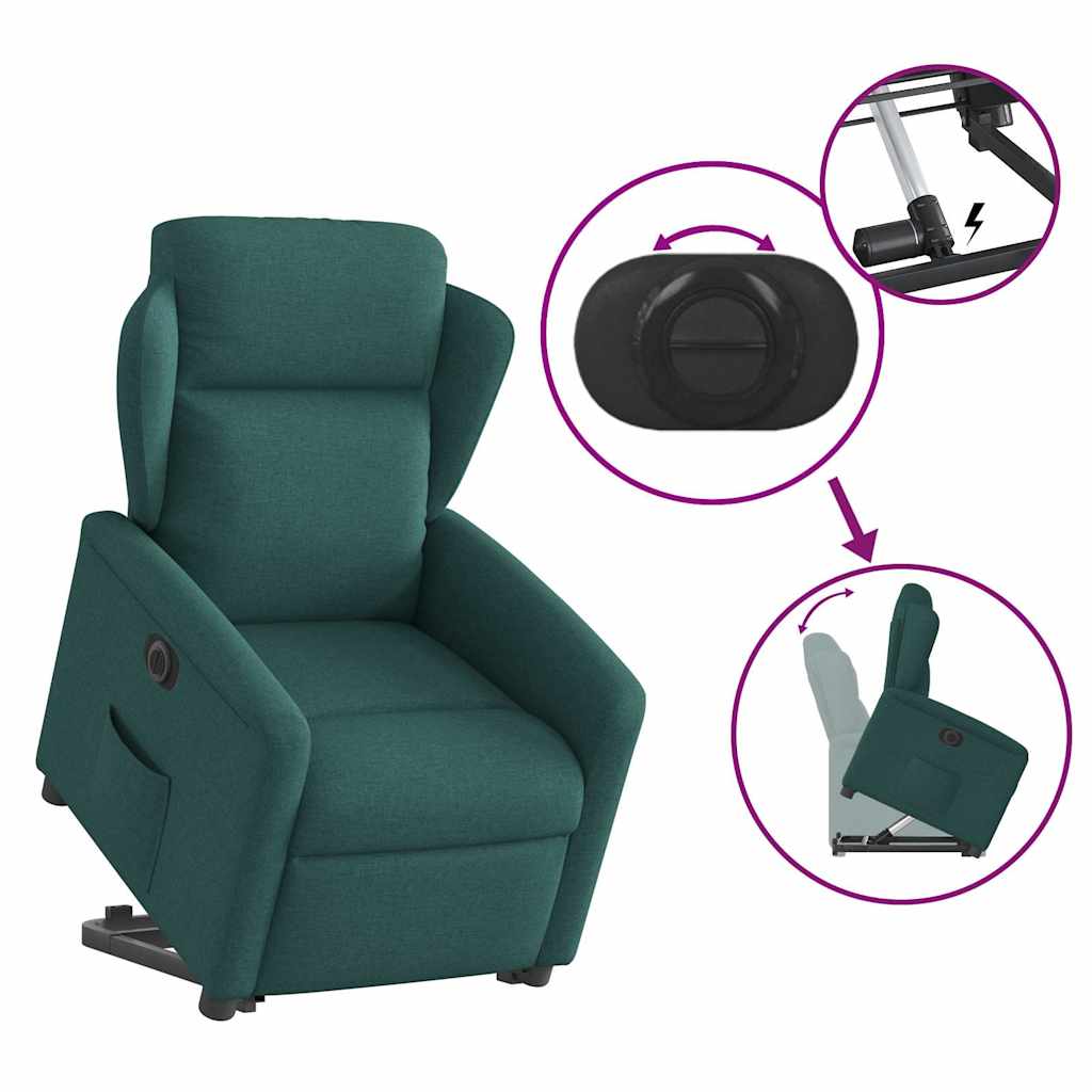 Fotoliu electric rabatabil cu ridicare, verde închis, textil GartenMobel Dekor