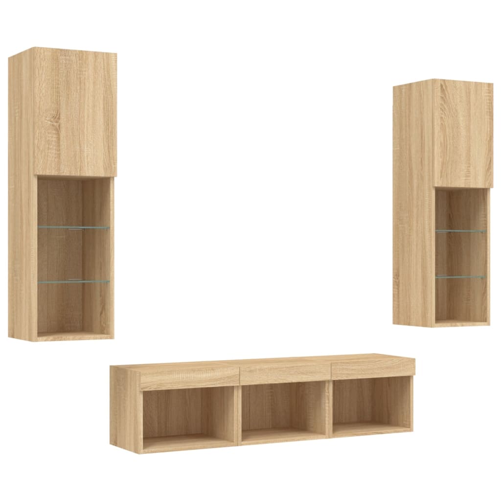 Unități de perete TV cu LED-uri, 5 piese, stejar sonoma, lemn GartenMobel Dekor