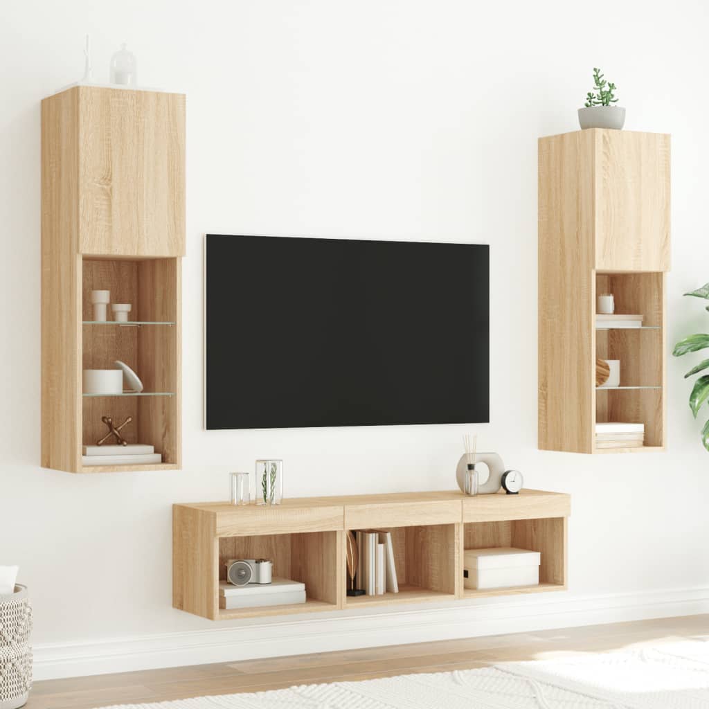 Unități de perete TV cu LED-uri, 5 piese, stejar sonoma, lemn GartenMobel Dekor