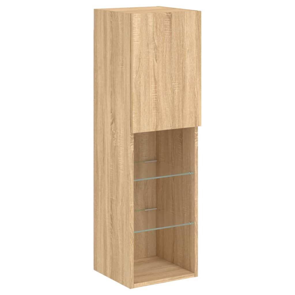 Unități de perete TV cu LED-uri, 5 piese, stejar sonoma, lemn GartenMobel Dekor