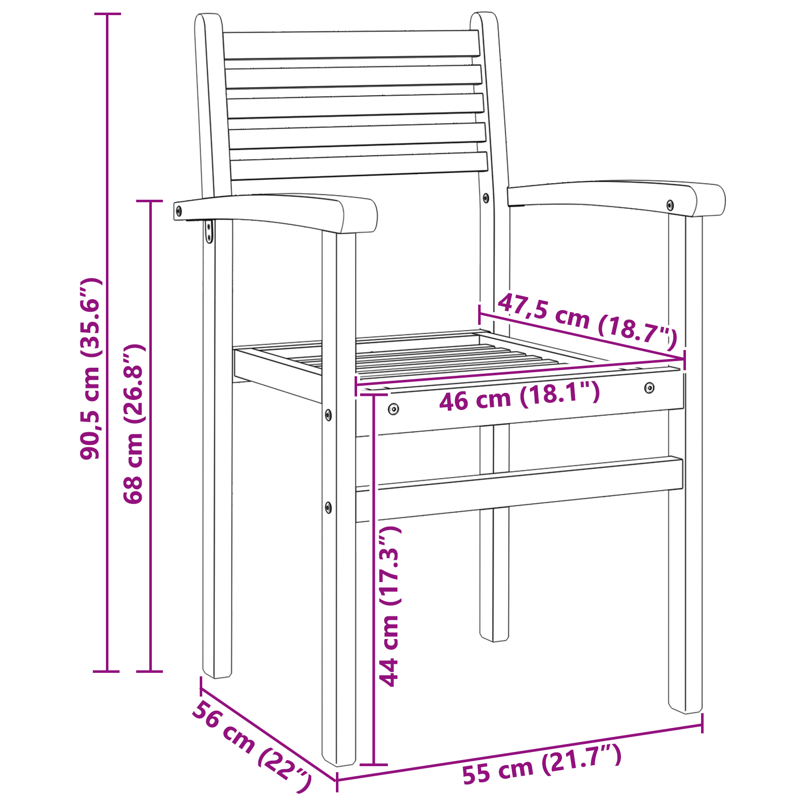 Scaune de grădină stivuibile 6 pcs Maro 55.5 x 55.5 x 90 cm GartenMobel Dekor