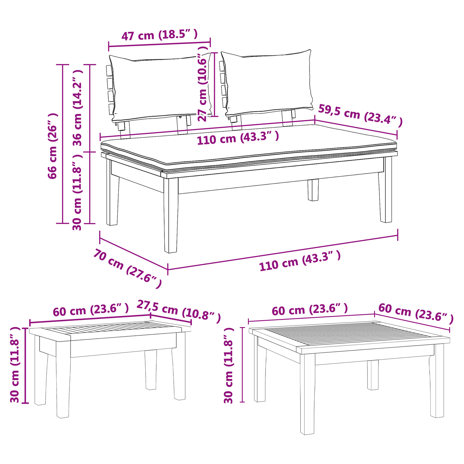 Set de Bănci pentru Grădină 3 pcs Maro și gri închis și maro GartenMobel Dekor