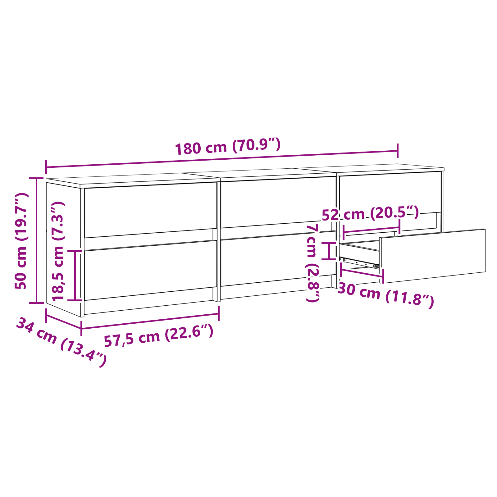 Cabinet TV cu lumini cu bandă LED cu sertar cu depozitare Maro 181 x 34 x 50 cm GartenMobel Dekor
