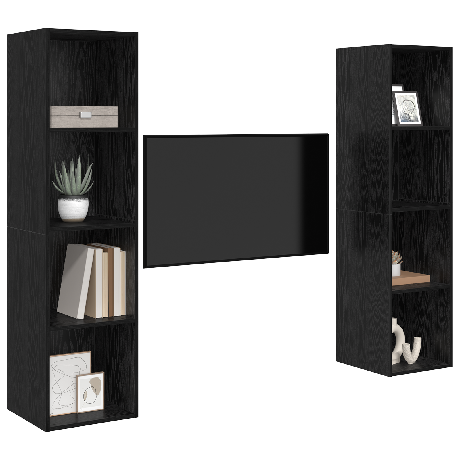 Set comodă TV 2 pcs Negru 37 x 37 x 142.5 cm Lemn compozit GartenMobel Dekor